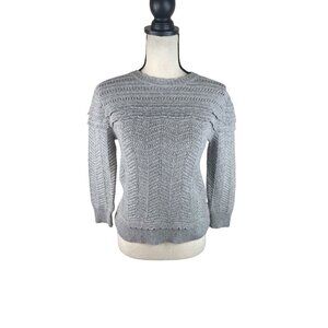 J.Crew Scallop Cutout Knit Pointelle Wool Blend Crewneck Sweater S